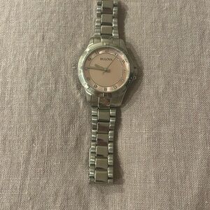 Bulova 96L232 Diamonds Silver Tone Pink Dial Women’s Dress Watch